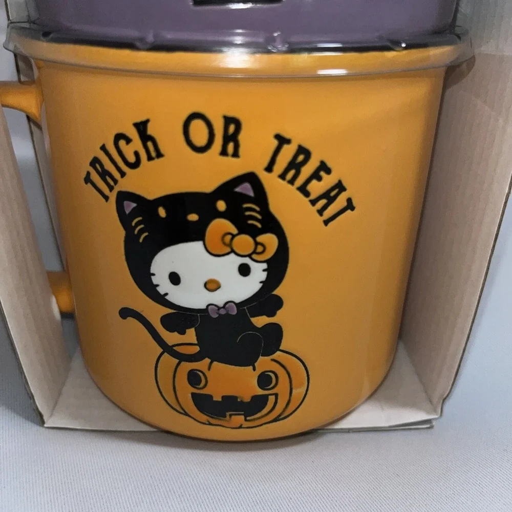 Hello Kitty Orange Halloween Trick Or Treat Mug Set With Black Cat Purple Mug